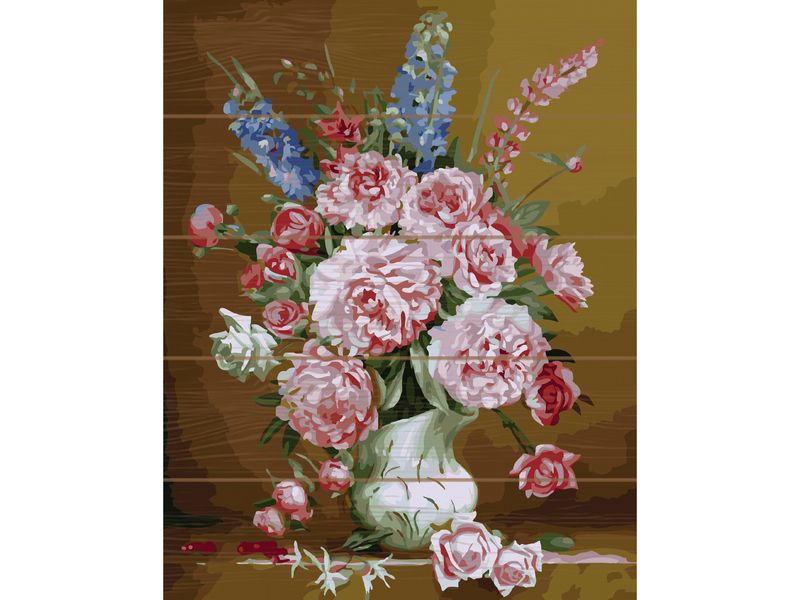 Картина по номерам на дереве 40х50 БУЗИН СВЕЖИЙ БУКЕТ 25 цветов