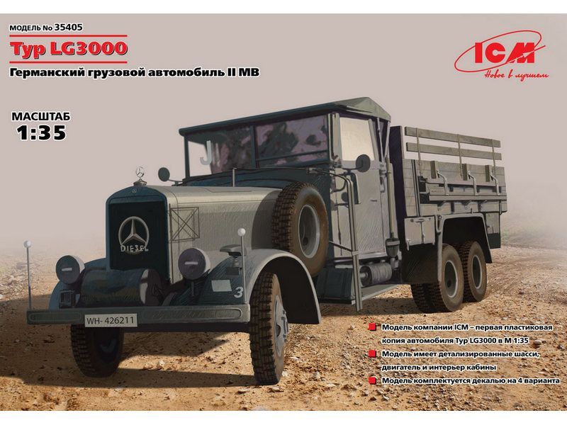Сборная модель ICM Тур LG3000, германский армейский грузовик 2МВ, 135