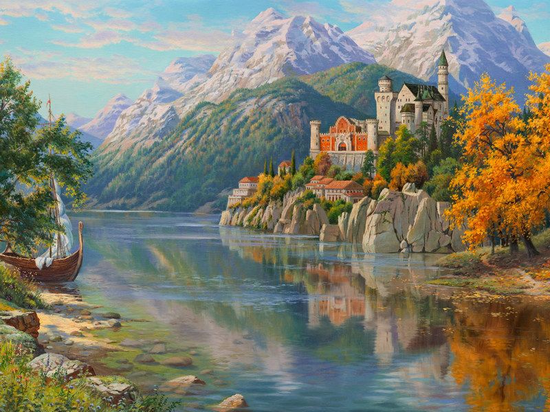 Картина мозаикой с нанесенной рамкой 40х50 ИПРИЩЕПА ЗАМОК В ГОРАХ 36 цветов