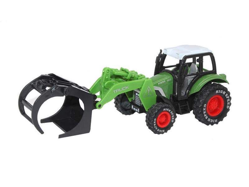 Машина АВТОПАНОРАМА ТРАКТОР с погрузчиком сена, зеленый, инерция, вк 20,57,59 см