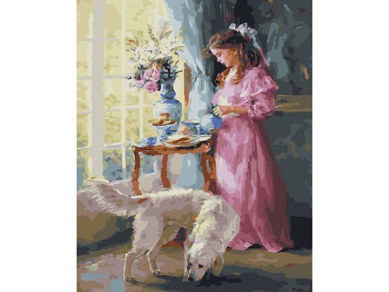 Картина по номерам с цветной схемой 40х50 УТРЕННЕЕ ЧАЕПИТИЕ 34 цвета