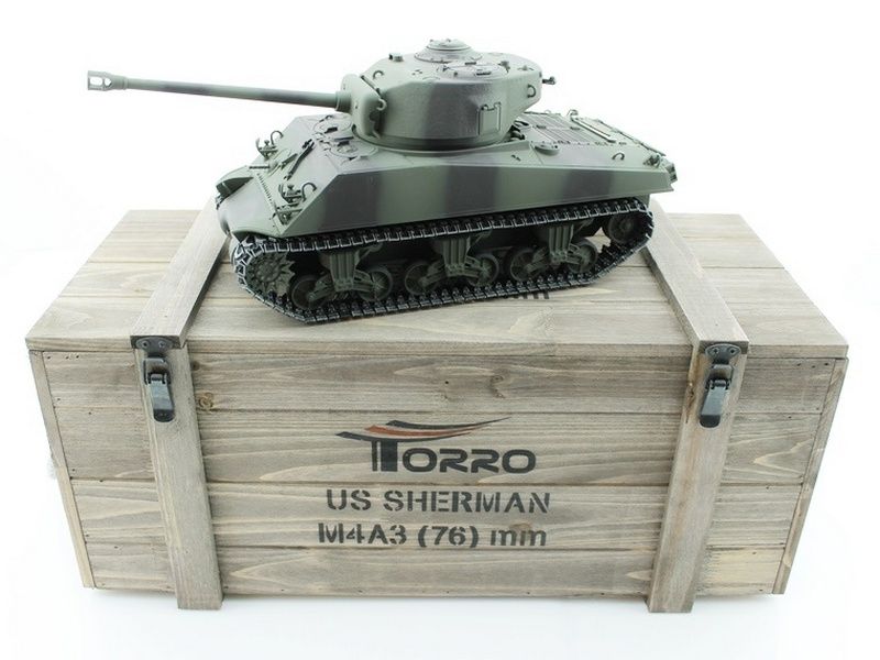 Радиоуправляемый танк Torro Sherman M4A3 76mm, 116 24G, ИКпушка, деревянная коробка