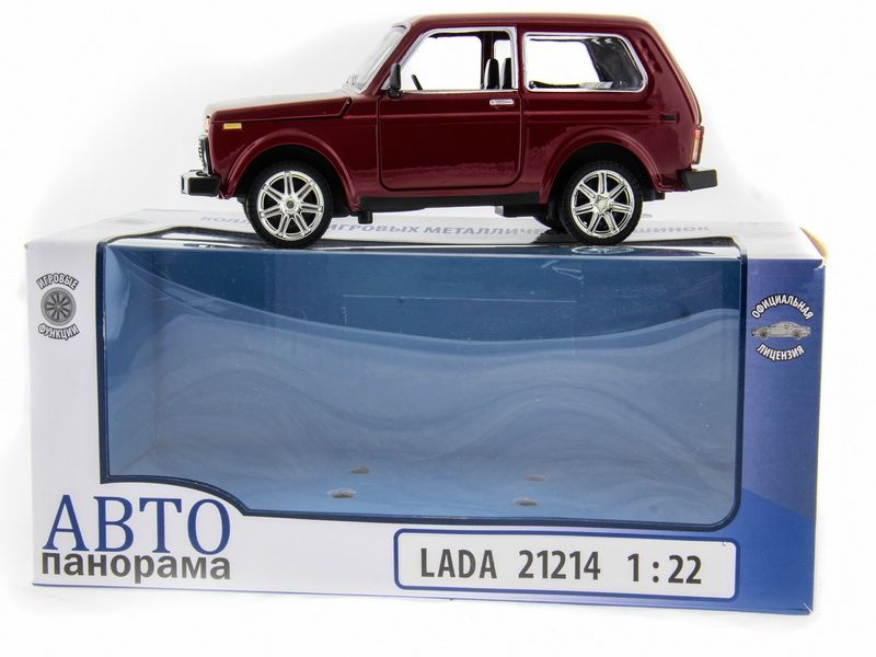 Машина АВТОПАНОРАМА ВАЗ 2121 бордовая,122, инерция, Pull Bаck механизм, вк 101222 cм