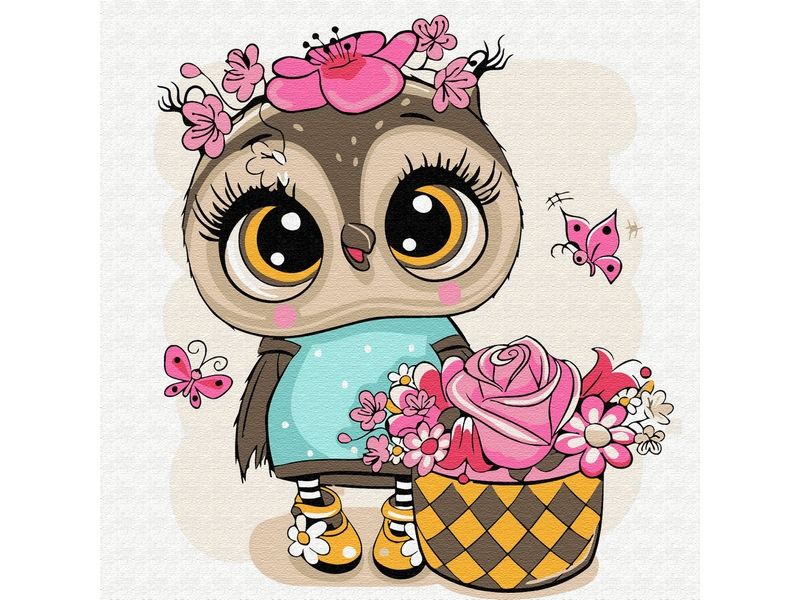 Набор юного художника 20х20 Сова с корзиной цветов 12 цветов