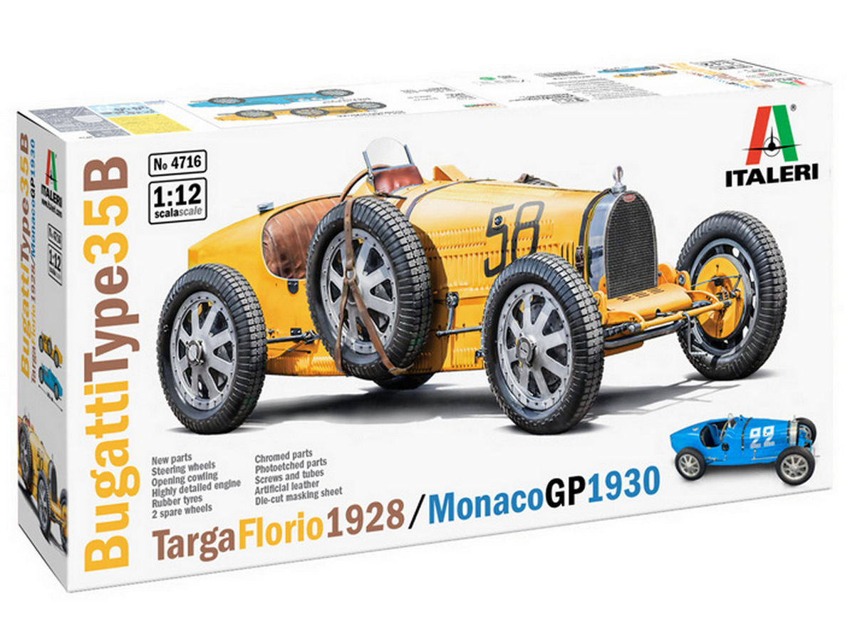 Сборная модель ITALERI 4716ИТ Автомобиль Bugatti TYPE 35B TARGA  FLORIO 29 MONACO GP 30, 112