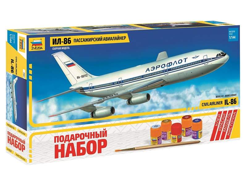 Сборная модель ZVEZDA Пассажирский авиалайнер Ил86, подарочный набор, 1144