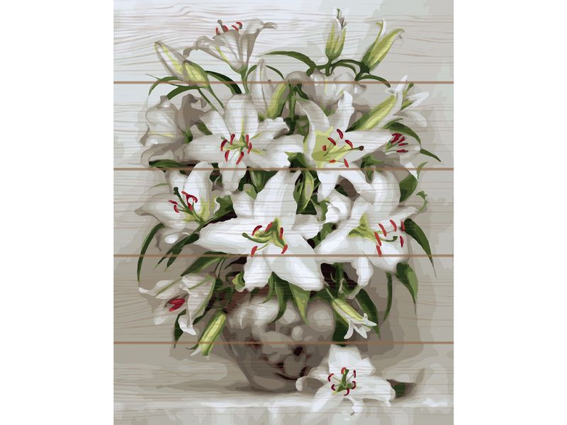 Картина по номерам на дереве 40х50 БУЗИН БУКЕТ БЕЛЫХ ЛИЛИЙ 27 цветов