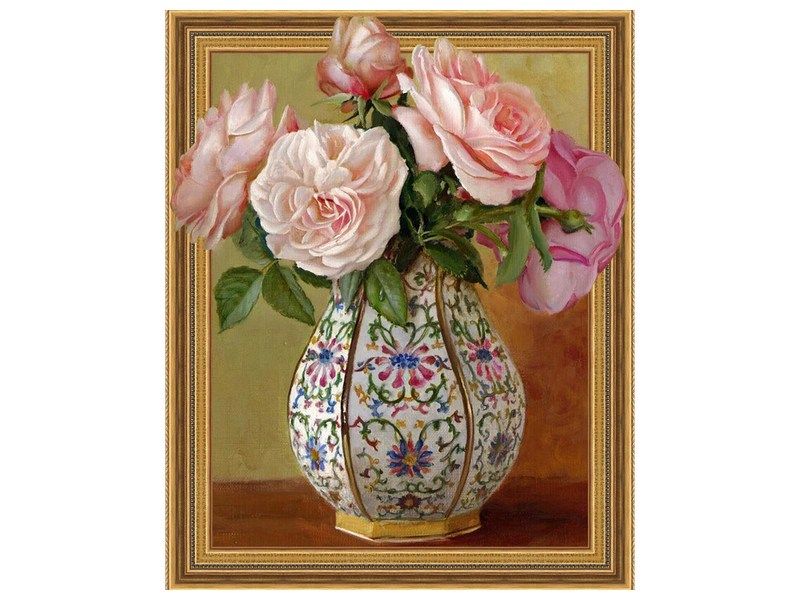 Алмазная мозаика 3D с нанесенной рамкой 40х50 БУЗИН РОЗЫ В ФАРФОРОВОЙ ВАЗЕ 30 цв
