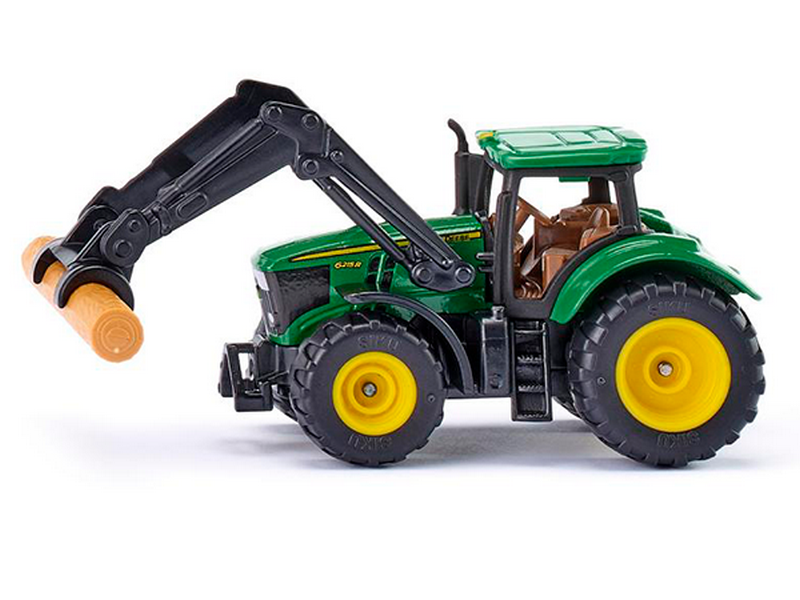 Трактор Siku 1540 John Deere с фронтальным погрузчиком для захвата брёвен