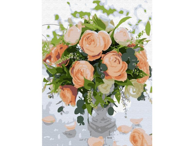 Картина по номерам с цветной схемой на холсте 30х40 НЕЖНЫЙ БУКЕТ 18 цветов