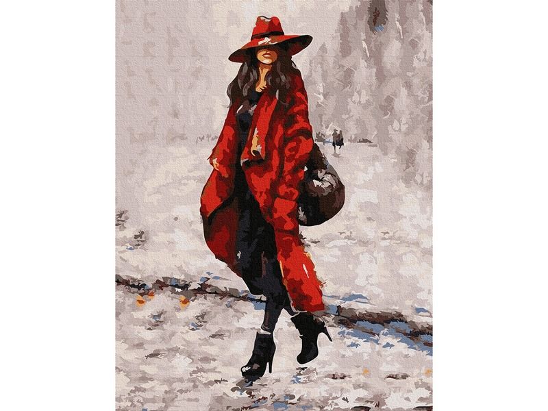 Картина по номерам с цв схемой на холсте 30х40 ДЕВУШКА В КРАСНОМ 18 цветов