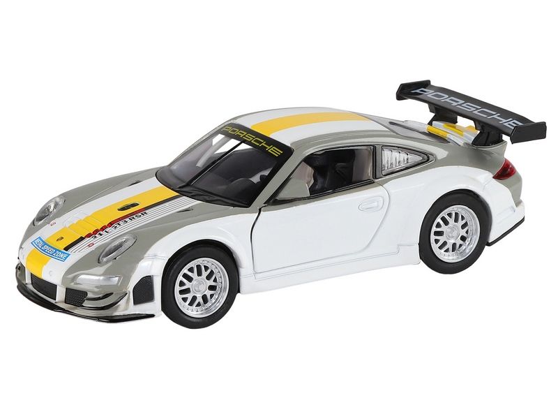 Машина АВТОПАНОРАМА Porsche 911 GT3 RSR, серебряный, 132, свет, звук, инерция, вк 17,513,59см