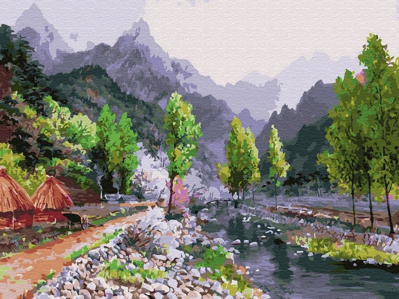 Картина по номерам 40х50 Сунг Ли Весна в горах 27 цветов