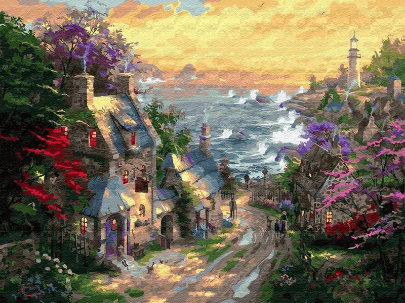 Картина по номерам 40х50 Деревня у берега моря 28 цветов