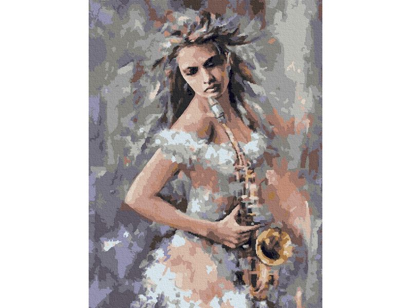 Картина по номерам с цв схемой на холсте 30х40 САКСОФОНИСТКА 18 цветов