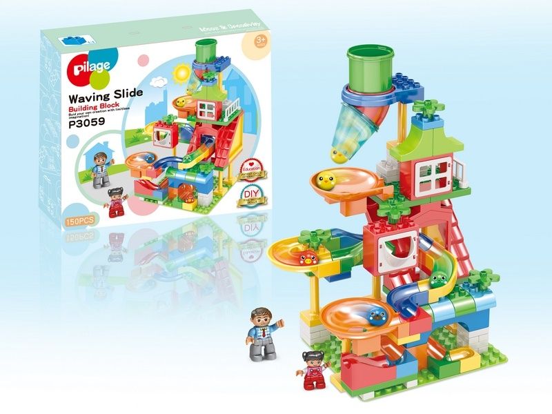 Конструктор Pilage Веселая гора 150 деталей, лабиринт с шариками и воронками