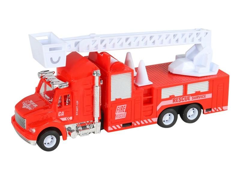 Машина AUTODRIVE Пожарная с подъемником 21см инерционная, вп 28,47,522,5см, ,