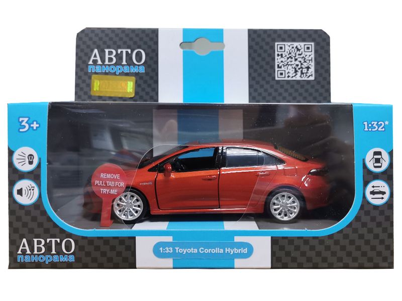 Машина АВТОПАНОРАМА Toyota Corolla Hybrid, 133, красный, инерция, свет, звук, вк 17,513,59 см