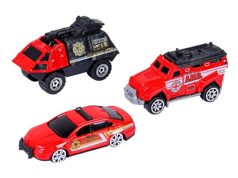 Набор металлических машинок AUTODRIVE Пожарная техника 3шт водомёт, легковая машина, джип