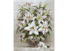 Картина по номерам на дереве 40х50 БУЗИН БУКЕТ БЕЛЫХ ЛИЛИЙ 27 цветов