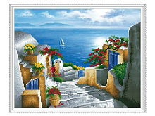 Алмазная мозаика с нанесенной рамкой 40х50 ЛЕСТНИЦА К МОРЮ 33 цвета