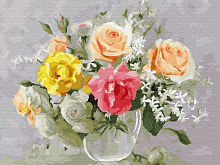 Картина по номерам на дереве 40х50 БУЗИН АКВАРЕЛЬНЫЙ БУКЕТ 30 цветов