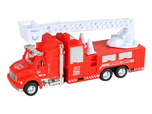 Машина AUTODRIVE Пожарная с подъемником 21см инерционная, вп 28,47,522,5см, ,
