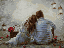 Картина по номерам с цветной схемой на холсте 30х40 ВДВОЁМ 24 цвета