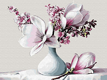 Картина по номерам 40х50 БУКЕТ С МАГНОЛИЕЙ 24 цвета