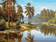 Картина по номерам 40х50 ПРИЩЕПА СОСНЫ У ВОДЫ 35 цветов