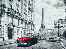 Картина по номерам 40х50 АВТО НА УЛИЦЕ ПАРИЖА 15 цветов
