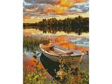 Алмазная мозаика с нанесенной рамкой 40х50 ЛОДКА НА ОЗЕРЕ 36 цветов