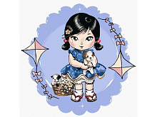 Картина по номерам 20х20 ДЕВОЧКА СО ЩЕНКАМИ 14 цветов