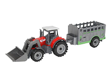 Машина АВТОПАНОРАМА ТРАКТОРПОГРУЗЧИК С ПРИЦЕПОМ, красный, вк 27,55,59,5 см