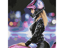 Картина по номерам 30х30 ДЕВУШКА НА МОТОЦИКЛЕ 19 цветов