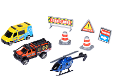 Набор металлических машинок AUTODRIVE JB0403983, Городская техника 3шт с дорожными знаками