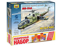 Сборная модель ZVEZDA Советский ударный вертолет Ми24А, подарочный набор, 172