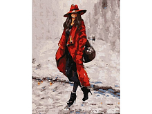 Картина по номерам с цв схемой на холсте 30х40 ДЕВУШКА В КРАСНОМ 18 цветов