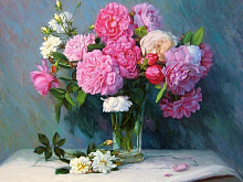 Картина по номерам 40х50 Букет пионов 25 цветов