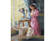 Картина по номерам с цветной схемой 40х50 УТРЕННЕЕ ЧАЕПИТИЕ 34 цвета