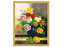 Алмазная мозаика с нанесенной рамкой 40х50 БУКЕТ В СИНЕЙ ВАЗЕ 28 цветов