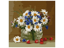 Картина по номерам 30х30 Бузин Ромашки и васильки 23 цвета