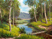 Картина мозаикой с нанесенной рамкой 40х50 ИПРИЩЕПА МОСТИК ЧЕРЕЗ РЕЧКУ 26 цветов