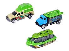 Набор металлических машинок AUTODRIVE Экспедиционная техника 3шт катер, внедорожник, грузовик