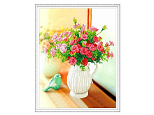 Алмазная мозаика с нанесенной рамкой 40х50 ЦВЕТЫ В КУВШИНЕ 22 цвета