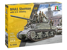 Сборная модель ITALERI 6568ИТ Танк M4A1 SHERMAN wiith infantry, 135