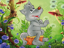 Алмазная мозаика 15х20 Волчонок на пеньке 19 цветов