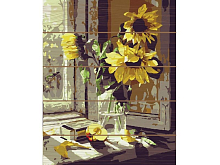 Картина по номерам на дереве 40х50  БУКЕТ ПОДСОЛНУХОВ 16 цветов