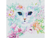 Картина по номерам 30Х30 КОШЕЧКА В ЦВЕТАХ 17 цветов