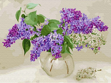 Картина по номерам с цветной схемой на холсте 30х40 Бузин Ветка сирени 23 цвета